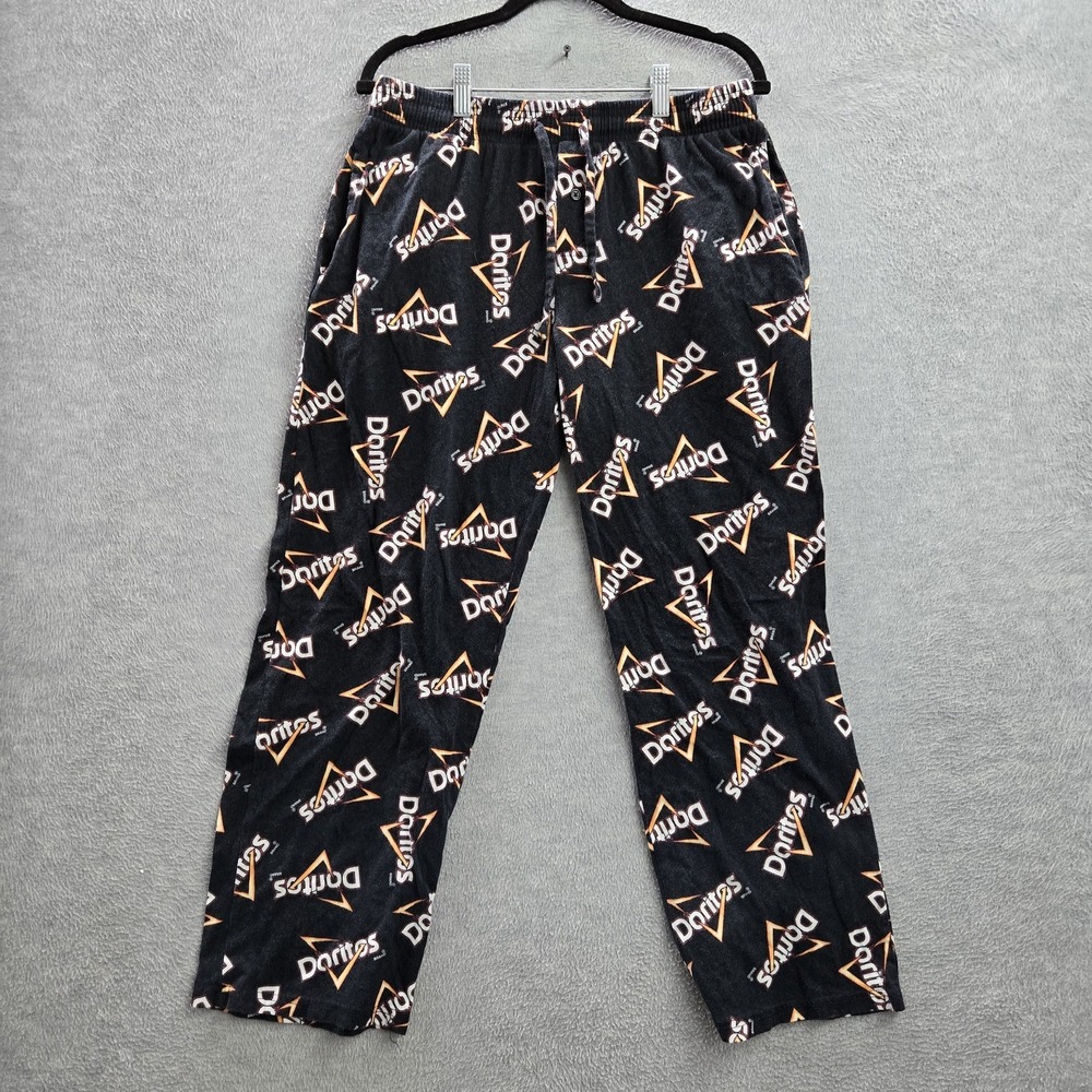 Mad Engine Men Sleepwear M Black Pajama Pants Graphic Print Doritos Logo Button